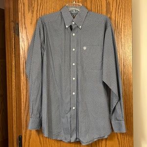 Men’s Ariat Wrinkle Free Button Down Western Shirt Blue White Pattern